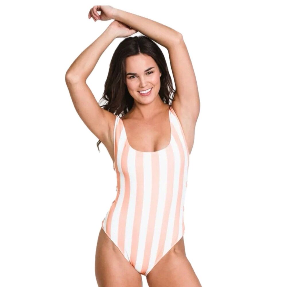 Volcom Womens Striped Coco Guave Side Peek A Boo Cut Outs One Piece Swimsuit S